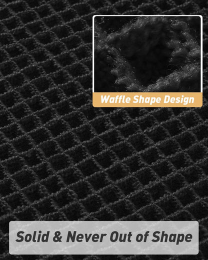 Upgraded Waffle Bath Mats Set of 2, Super Absorbent Non Slip Bath Mats for Bathroom Floor, Washable Boho Bathroom Rugs Set 2 Piece with Tassels, Soft Bathroom Mat Set, 18" x 30" (2 Pack), Black
