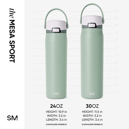 Simple Modern Mesa Sport Water Bottle with Covered Chug Lid | 24oz Cup Holder Friendly Insulated Stainless Steel Bottle for Gym, Sports and Travel | Willow