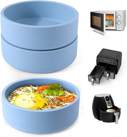 ZHYEEDAA Silicone Egg Molds - 3Pcs Reusable Individual Egg Bite Maker | BPA Free, Dishwasher Safe, Round Blue