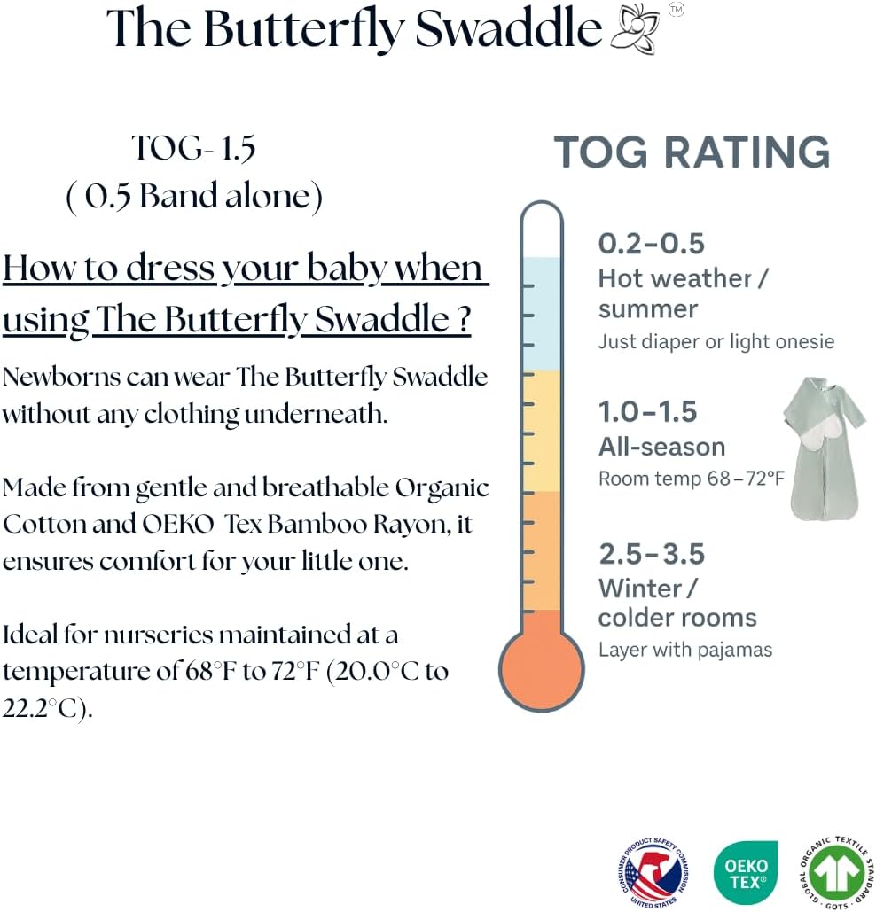 Butterfly Swaddle - Organic Newborn Baby Sleep Sack & Wrap Blanket | Calming Sage Accessory for Preemies (4-7 lbs)