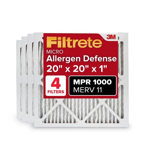 Filtrete 20x20x1 Air Filter MERV 11, MPR 1000 Micro Allergen Defense 4-Pack, AC Furnace HVAC Filters for Home, 3-Month Pleated Electrostatic (Actual Size 19.69 x 19.69 x 0.81 in)