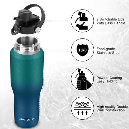 Skiennix Insulated Water Bottle - 32oz Stainless Steel with Straw & Spout Lids | Keeps Drinks Cold for 24h & Hot for 12h