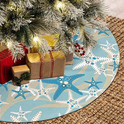 Christmas Tree Skirt 35.5 Inch Starfish Design Holiday Decor Plush Fabric