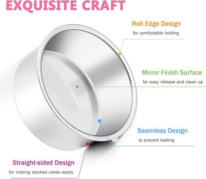 E-far Mini Round Cake Pan Set - 4 Inch Stainless Steel Baking Pans | Non-Toxic, Dishwasher Safe