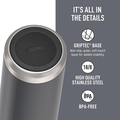 THERMOS ICON SERIES Stainless Steel Water Bottle - 24 Ounce, Granite | Vacuum Insulated with Spout Lid