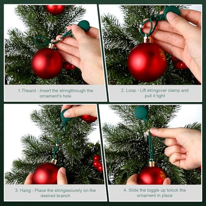 Adjustable Christmas Ornament Hooks - Dark Green, 100 Pcs Non Slip Holiday Decor