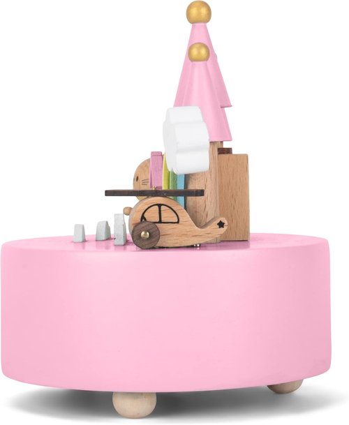 Cottage Garden Music Box - Rainbow Castle Cat Design | 5-Inch Natural Wood, Plays Brahm's Lullaby