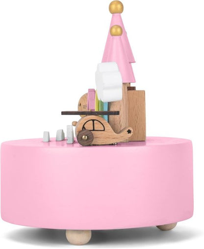 Cottage Garden Music Box - Rainbow Castle Cat Design | 5-Inch Natural Wood, Plays Brahm's Lullaby