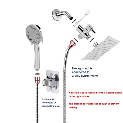 NearMoon Filtered Shower Head, High Pressure 8″Square, 5 settings Handheld Rain Shower Filter Combo with Self-adhesive Holder/1.5M Hose -1 Replaceable Filter Cartridge (Chrome Finish)
