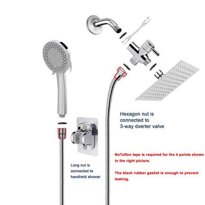 NearMoon Filtered Shower Head, High Pressure 8″Square, 5 settings Handheld Rain Shower Filter Combo with Self-adhesive Holder/1.5M Hose -1 Replaceable Filter Cartridge (Chrome Finish)