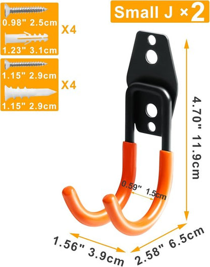 KURUI Heavy Duty Garage Hooks - 2 Pack Metal Storage Hooks for Ladders & Cables | Wall Mount Utility Hangers