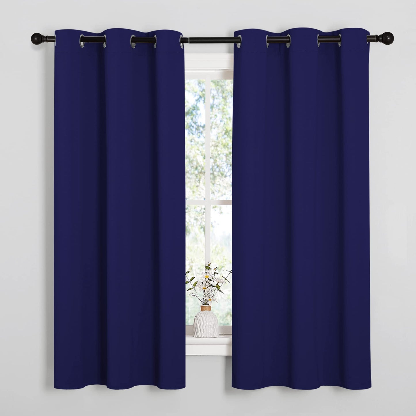 NICETOWN Navy Blue Blackout Curtains 48 inches Length for Laundry Room, 2 Panels, 42" Wide, Thermal Insulated Decoration Drapes for Short Window