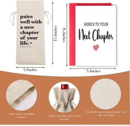 Funny New Chapter Wine Bag Card Set Coworker Leaving Gifts for Women Men Farewell Gifts for Coworkers Goodbye gifts for Friends Retirement Going Away Card for Coworker