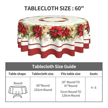 60-Inch Round Christmas Tablecloth with Winter Floral Leaves - Aytipun