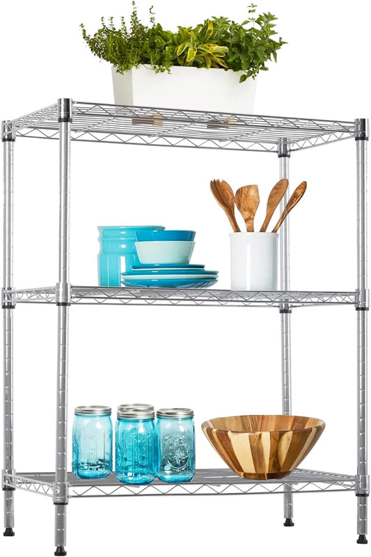 BestOffice Adjustable Metal Storage Shelves - 3-Tier Wire Rack Organizer | 450Lbs Capacity, Chrome Finish