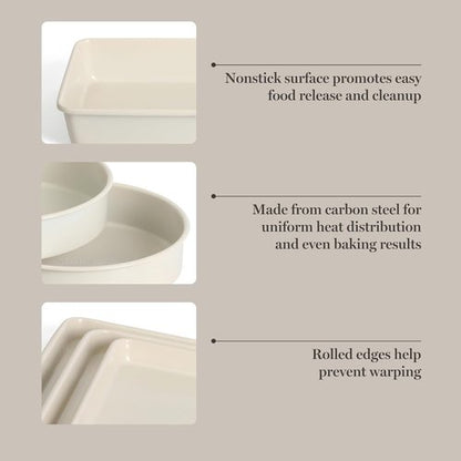 Martha Stewart Gallen 10-Piece Non-Toxic Ceramic Baking Pans Set | PFA-Free Non-Stick Bakeware - Linen White