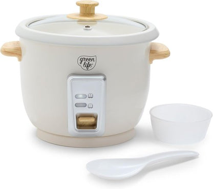 GreenLife Rice Cooker - PFAS-Free Ceramic Nonstick Pot, 3-Cup Uncooked/6-Cup Cooked, Easy Clean, Cream