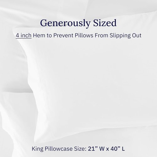 California Design Den King Size White Pillowcase Set - Luxuriously Soft 600 Thread Count Cotton (Set of 2)