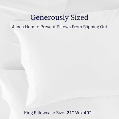 California Design Den King Size White Pillowcase Set - Luxuriously Soft 600 Thread Count Cotton (Set of 2)