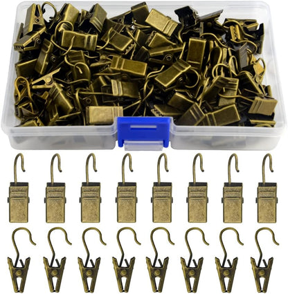 WMYCONGCONG Metal Hook Clips - 100 PCS Heavy-Duty Curtain Clips for String Lights & Photos | Antique Bronze