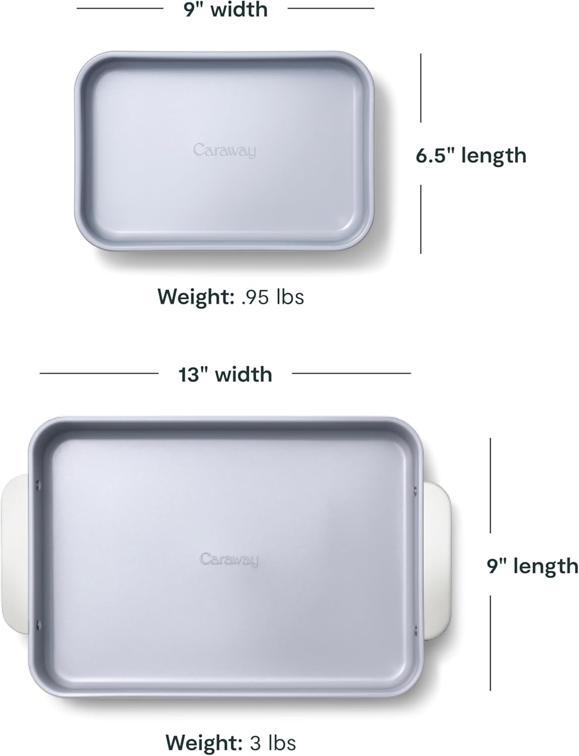 Caraway Nonstick Baking Pan Set | 2x 9" x 6.5" & 1x 9" x 13" - Non-Toxic, PTFE & PFOA Free - Gray Aluminized Steel