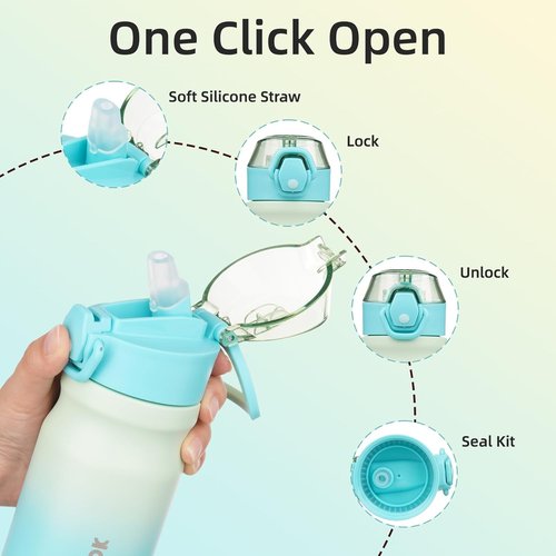 BJPKPK Insulated Water Bottle - 14oz Stainless Steel Flask with Straw & Leak-Proof Lid | Mint Color