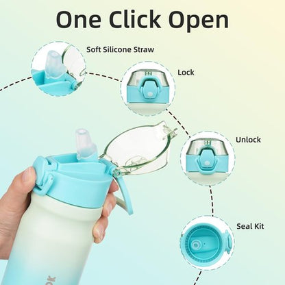 BJPKPK Insulated Water Bottle - 14oz Stainless Steel Flask with Straw & Leak-Proof Lid | Mint Color