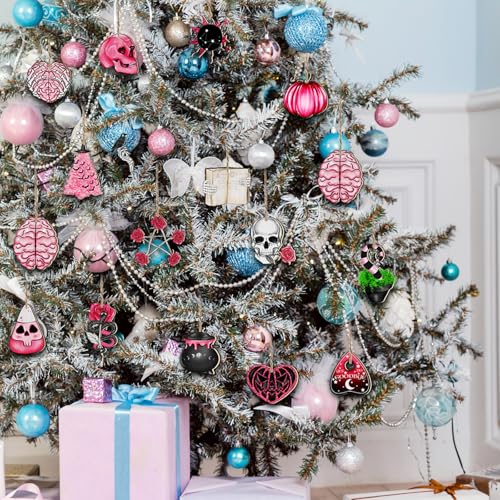 Skeleton Halloween Christmas Tree Ornament - Pink Gothic Decor 40 Pcs