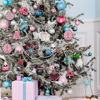 Skeleton Halloween Christmas Tree Ornament - Pink Gothic Decor 40 Pcs
