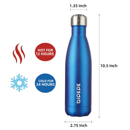 BJPKPK Insulated Water Bottles -17oz/500ml -Stainless Steel Water bottles, Sports water bottles Keep cold for 24 Hours and hot for 12 Hours,BPA Free water bottles for travel- Blue