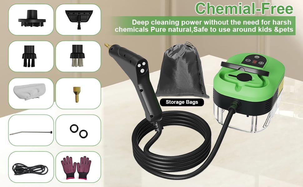 Skiennix Handheld Steam Cleaner - 15s Quick Heat-Up, 1.2L Tank, 9 Accessories for Home & Car Detailing