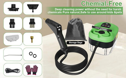 Skiennix Handheld Steam Cleaner - 15s Quick Heat-Up, 1.2L Tank, 9 Accessories for Home & Car Detailing