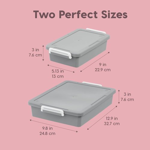 IRIS USA Craft Storage Container Bins - 6 Qt. Stackable Art & Office Organizer Tote | 2 Pack, Gray