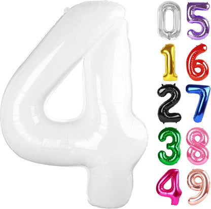 White Number 4 Balloon - 40 Inch Giant Foil Balloon for 4th Birthday Party Decorations