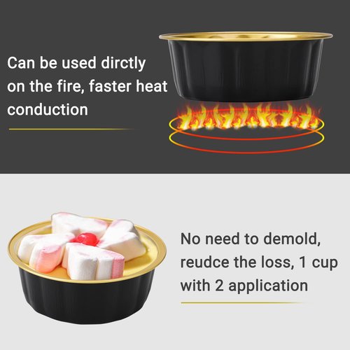 Beasea Disposable Ramekins 8oz, 100 Pack Black Gold Aluminum Foil Cups with Lids, Disposable Creme Brulee Muffin Cupcake Baking Cup Mini Pudding Cups for Party Wedding Birthday