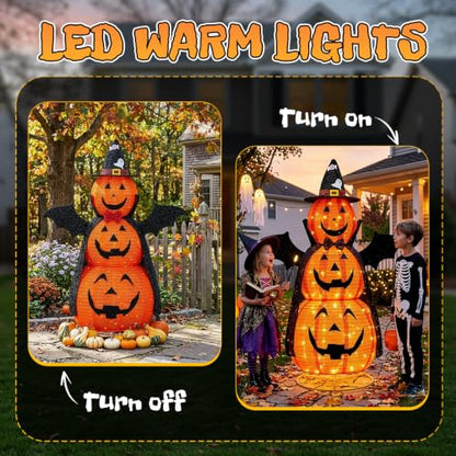 5FT Halloween Pumpkin Yard Decor - 3 Tier Fabric Outdoor Decoration