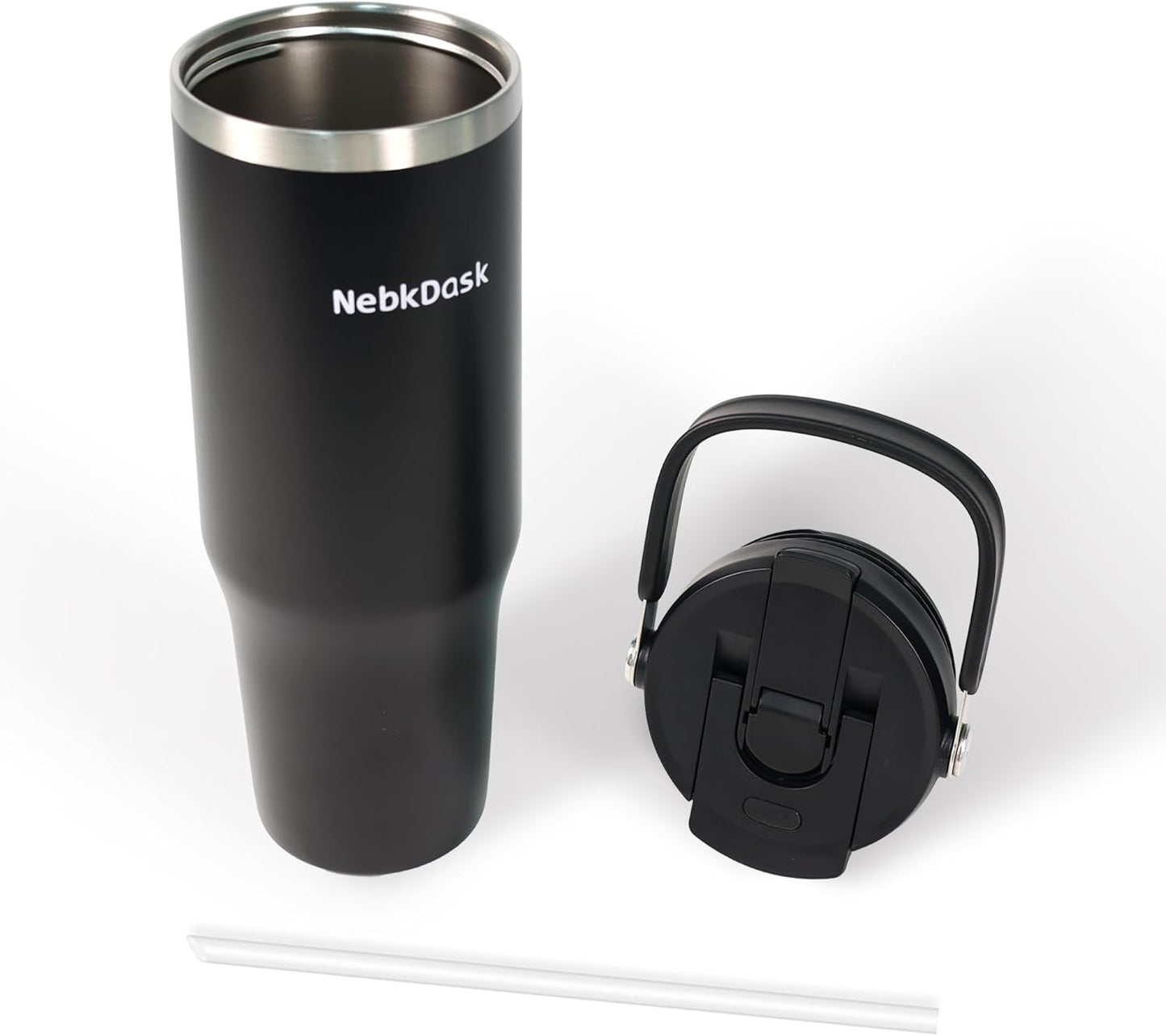 Skiennix 40 Oz Insulated Stainless Steel Water Bottle - 2-in-1 Straw & Spout Lid, Leak-Proof, Black