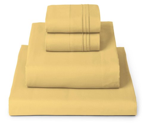Mellanni Queen Sheets Set - 4 PC Iconic Collection Bedding - Hotel Luxury, Extra Soft, Cooling Bed Sheets - Wrinkle, Fade, Stain Resistant (Queen, Yellow)