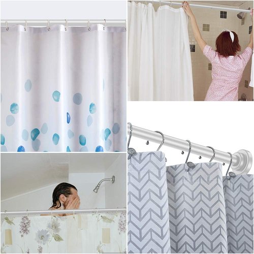 TEECK Shower Curtain Rod, 40-73 inch Adjustable Tension Spring, Shower Curtain Rod Tension, Premium Stainless Steel, Anti-Slip, No Drilling, No Rust, for Bathroom, White