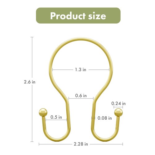 AmazerBath Shower Curtain Hooks Gold Shower Curtain Rings, Simple Double Hook Shower Curtain Hooks Rust Proof, Metal Smooth Shower Hooks for Shower Curtain Rod, 12 Pcs Shower Rod Hook Light Gold