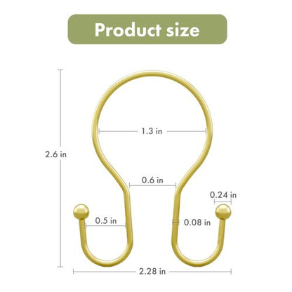 AmazerBath Shower Curtain Hooks Gold Shower Curtain Rings, Simple Double Hook Shower Curtain Hooks Rust Proof, Metal Smooth Shower Hooks for Shower Curtain Rod, 12 Pcs Shower Rod Hook Light Gold