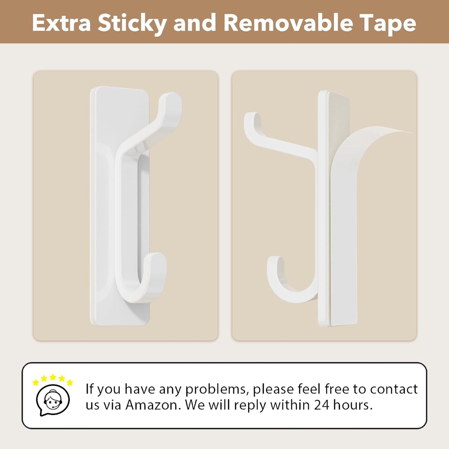 Pickpiff Wall Hooks - 13LB Strong Adhesive Coat & Towel Hangers | White 4-Pack