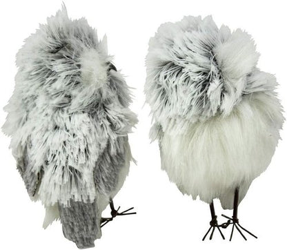 Kurt Adler 5-Inch Furry Gray Owl Figurines - Charming Set of 2 for Home Decor