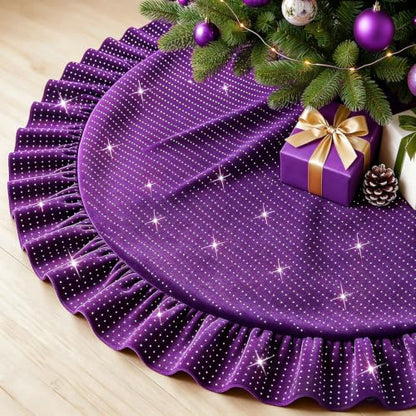 Purple Ruffled Velvet Christmas Tree Skirt - 36 Inch Diameter