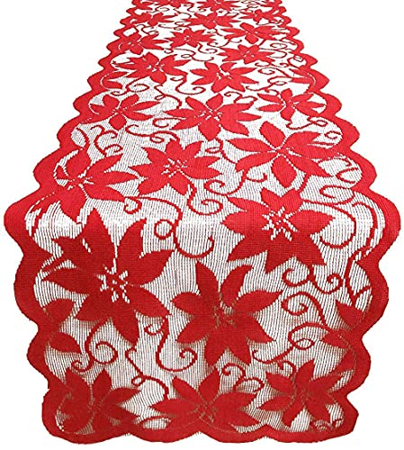 Red Lace Table Runner for Christmas Wedding Bridal Shower Party Decor - 13 x 72 Inch