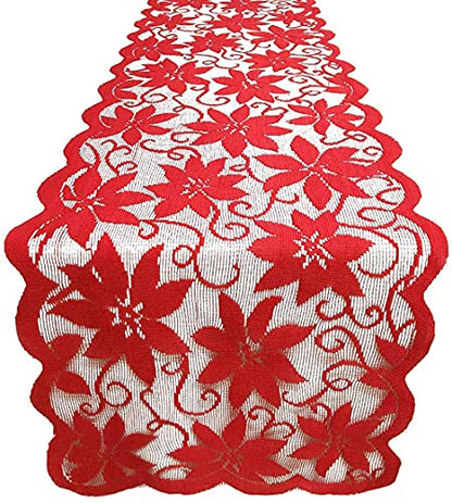 Red Lace Table Runner for Christmas Wedding Bridal Shower Party Decor - 13 x 72 Inch