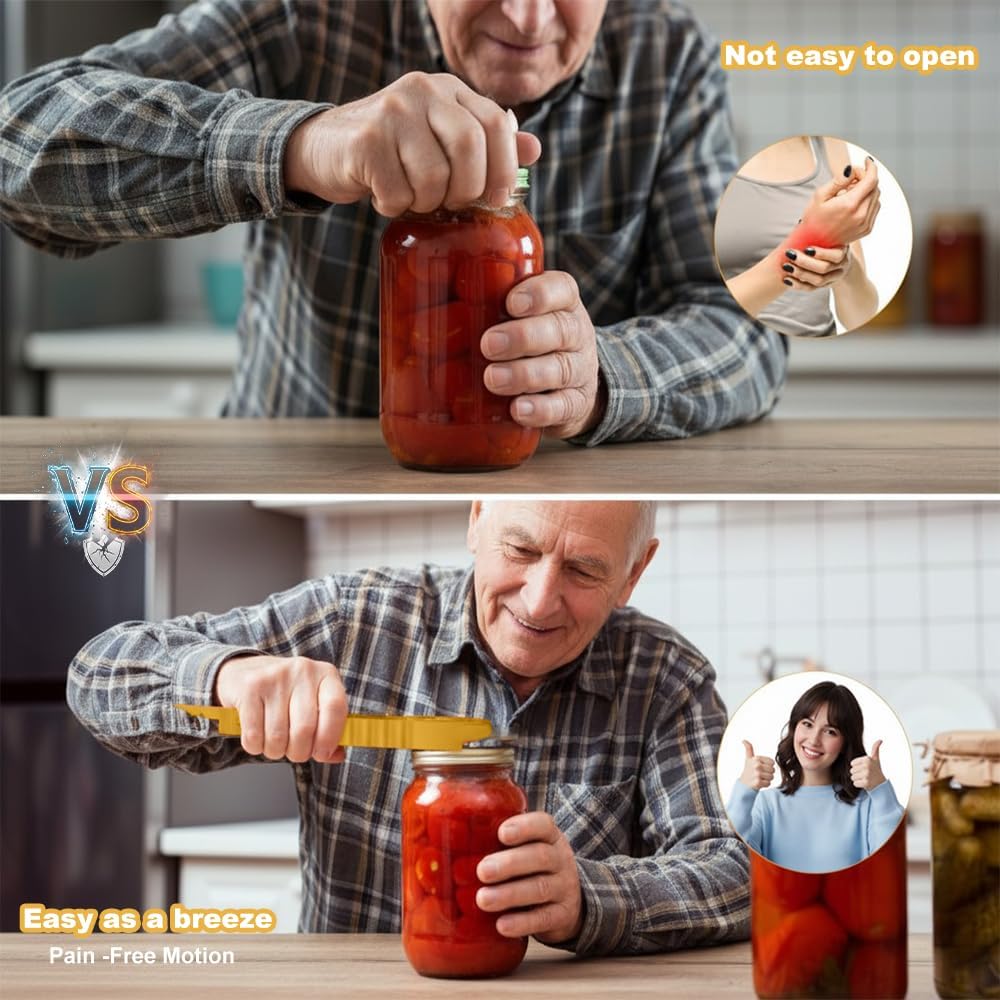 Mutil Jar Opener - Easy Grip Can & Bottle Opener for Seniors with Arthritis - Yellow