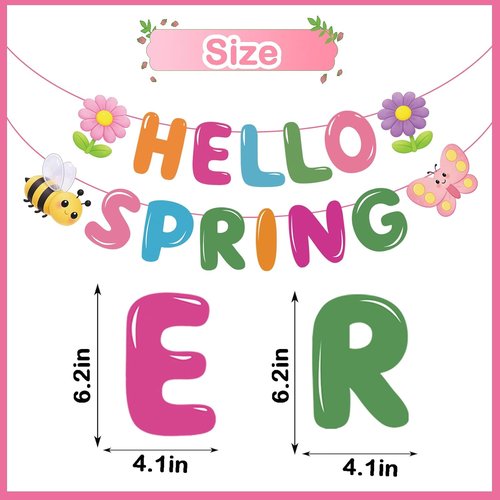 Hello Spring Banner - Colorful Spring Party Decorations with Bee, Butterfly & Flower | No DIY Needed