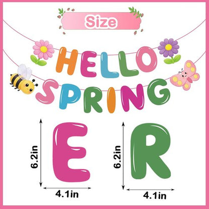 Hello Spring Banner - Colorful Spring Party Decorations with Bee, Butterfly & Flower | No DIY Needed