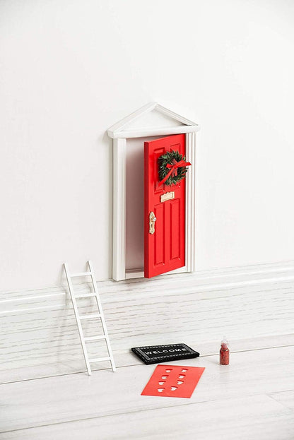 Skiennix Christmas Elf Door Kit - Miniature Wooden Elf Decoration for Wall | Magical Red Design